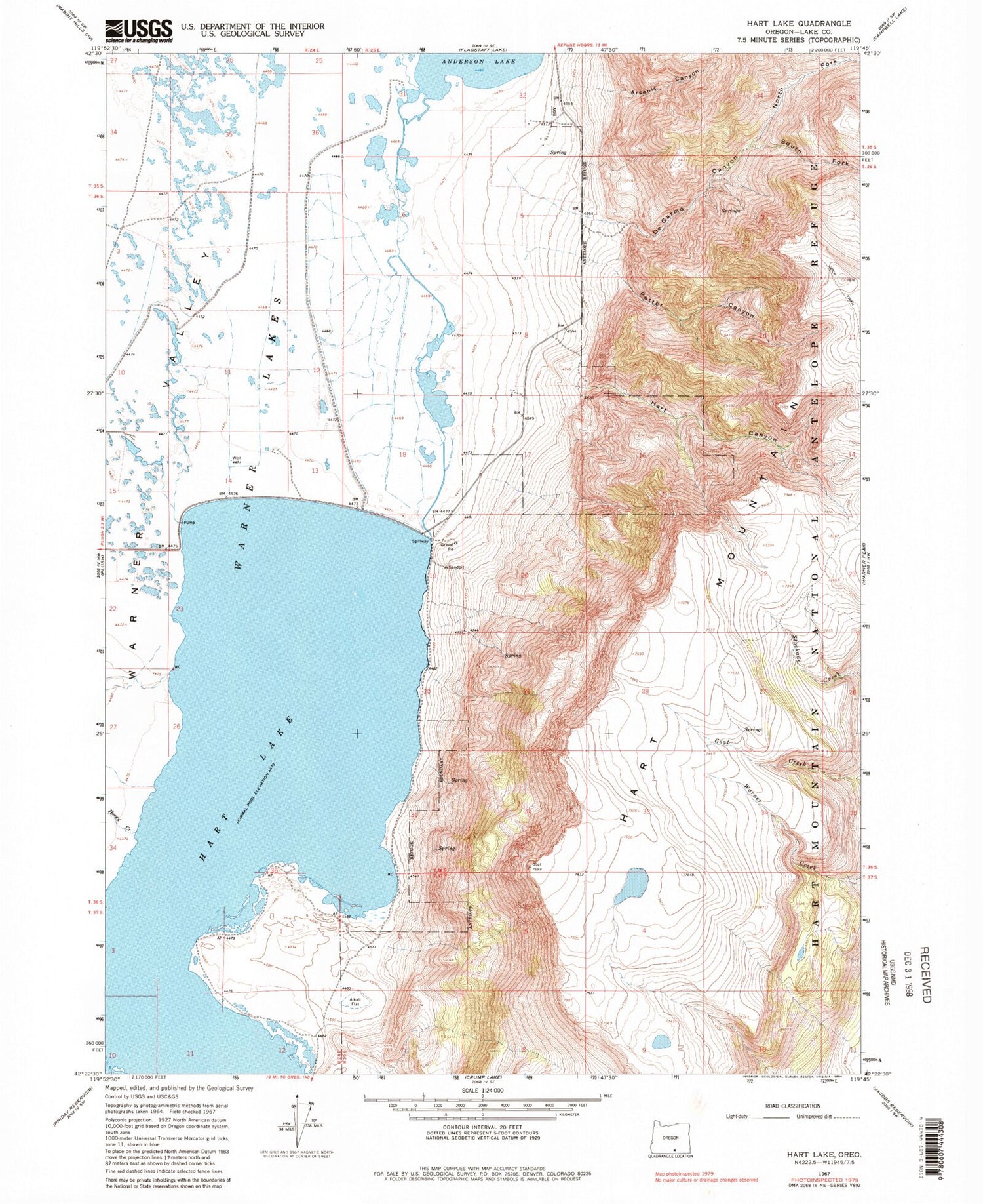 Classic USGS Hart Lake Oregon 7.5'x7.5' Topo Map Image