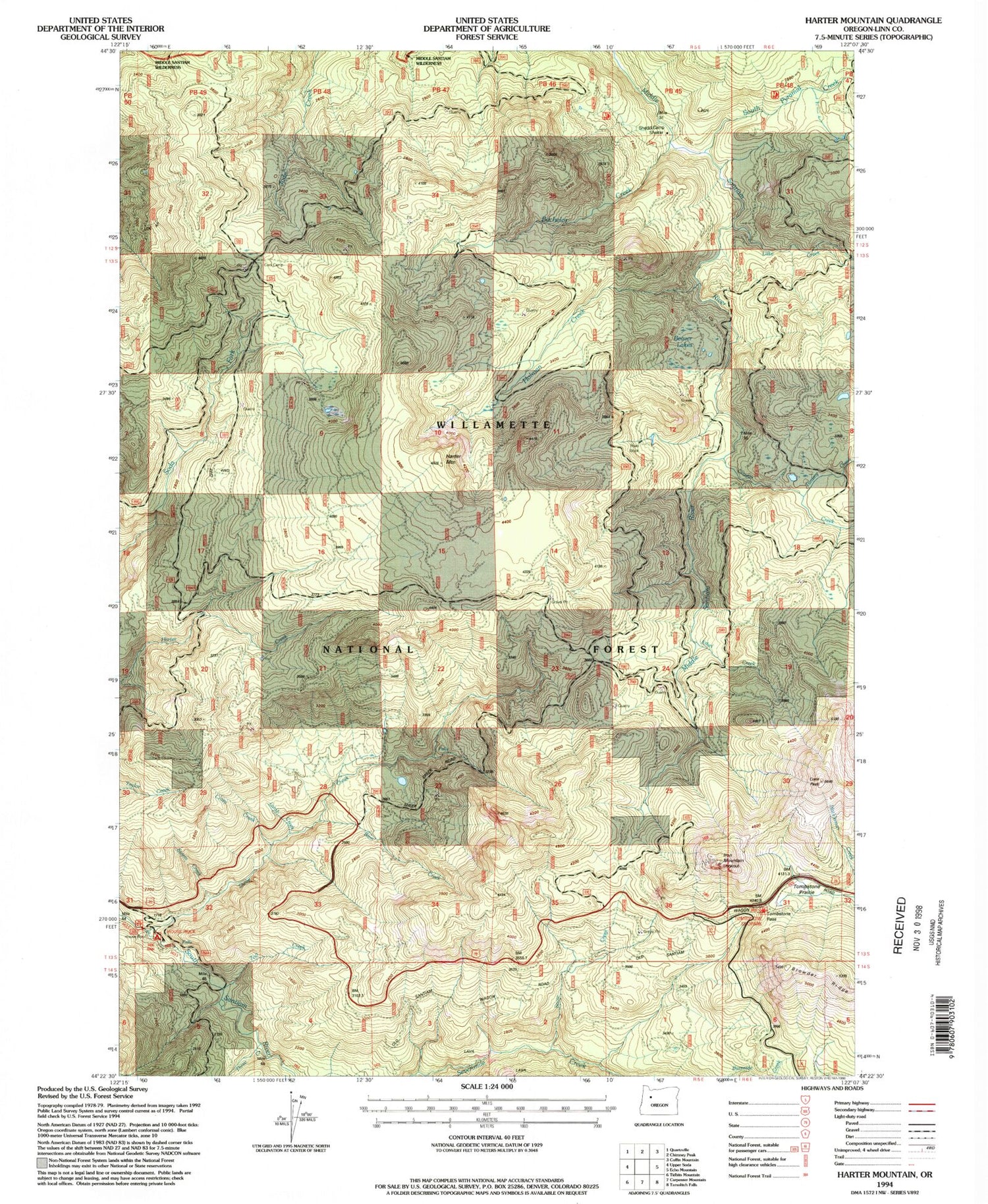 Classic USGS Harter Mountain Oregon 7.5'x7.5' Topo Map Image