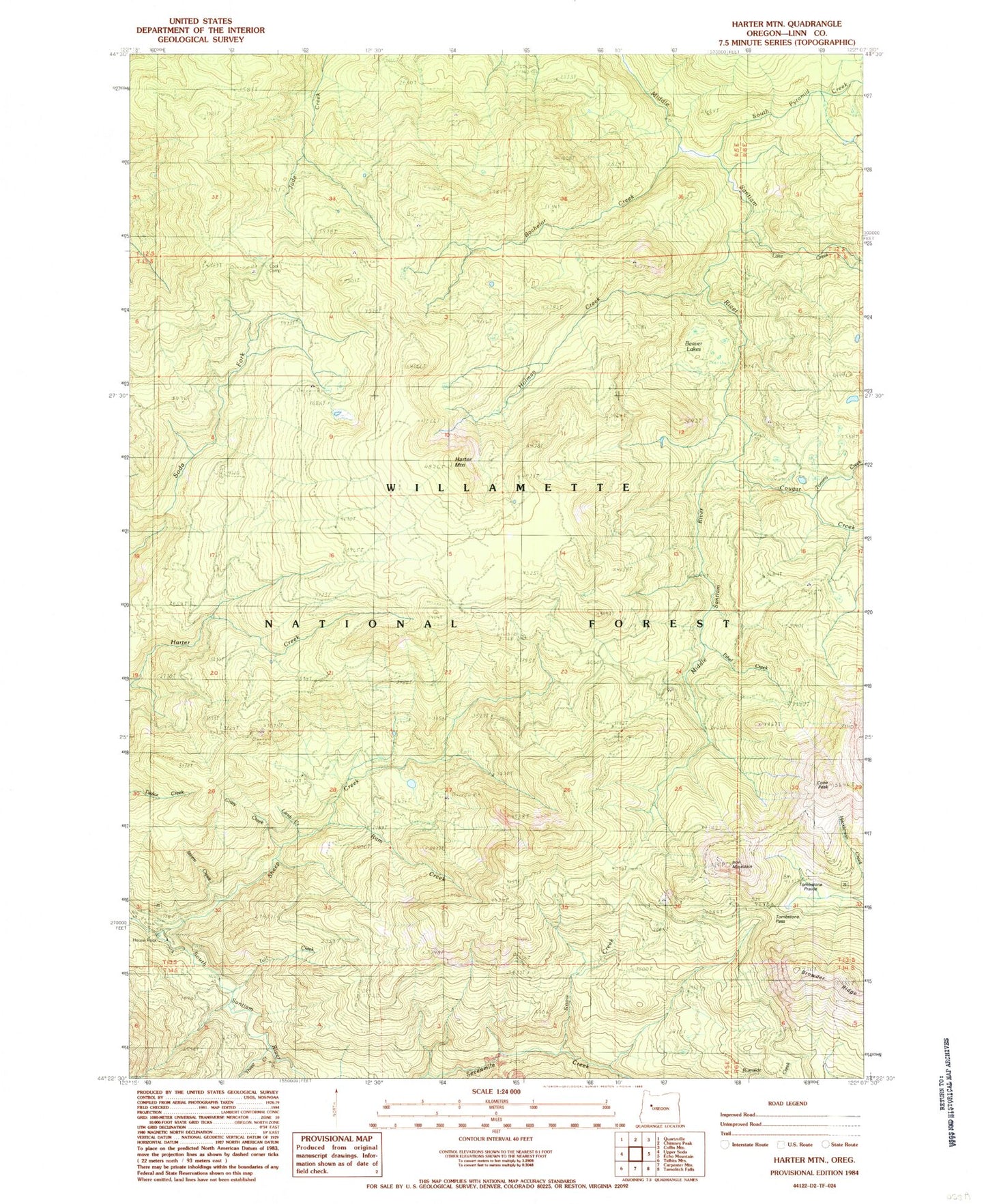 Classic USGS Harter Mountain Oregon 7.5'x7.5' Topo Map Image