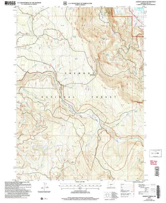 Classic USGS Harvey Creek Oregon 7.5'x7.5' Topo Map Image