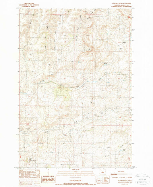 Classic USGS Hastings Peak Oregon 7.5'x7.5' Topo Map Image