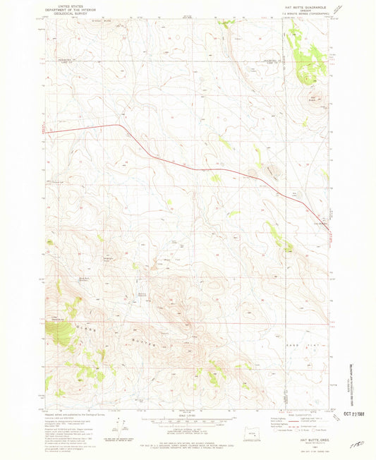 Classic USGS Hat Butte Oregon 7.5'x7.5' Topo Map Image