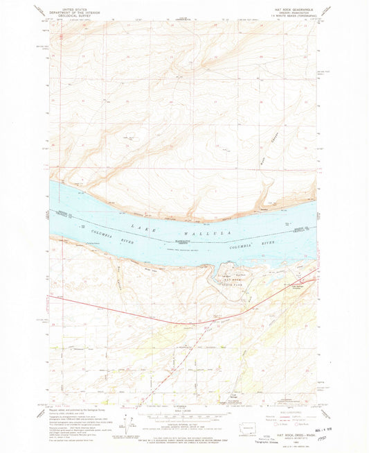 Classic USGS Hat Rock Oregon 7.5'x7.5' Topo Map Image