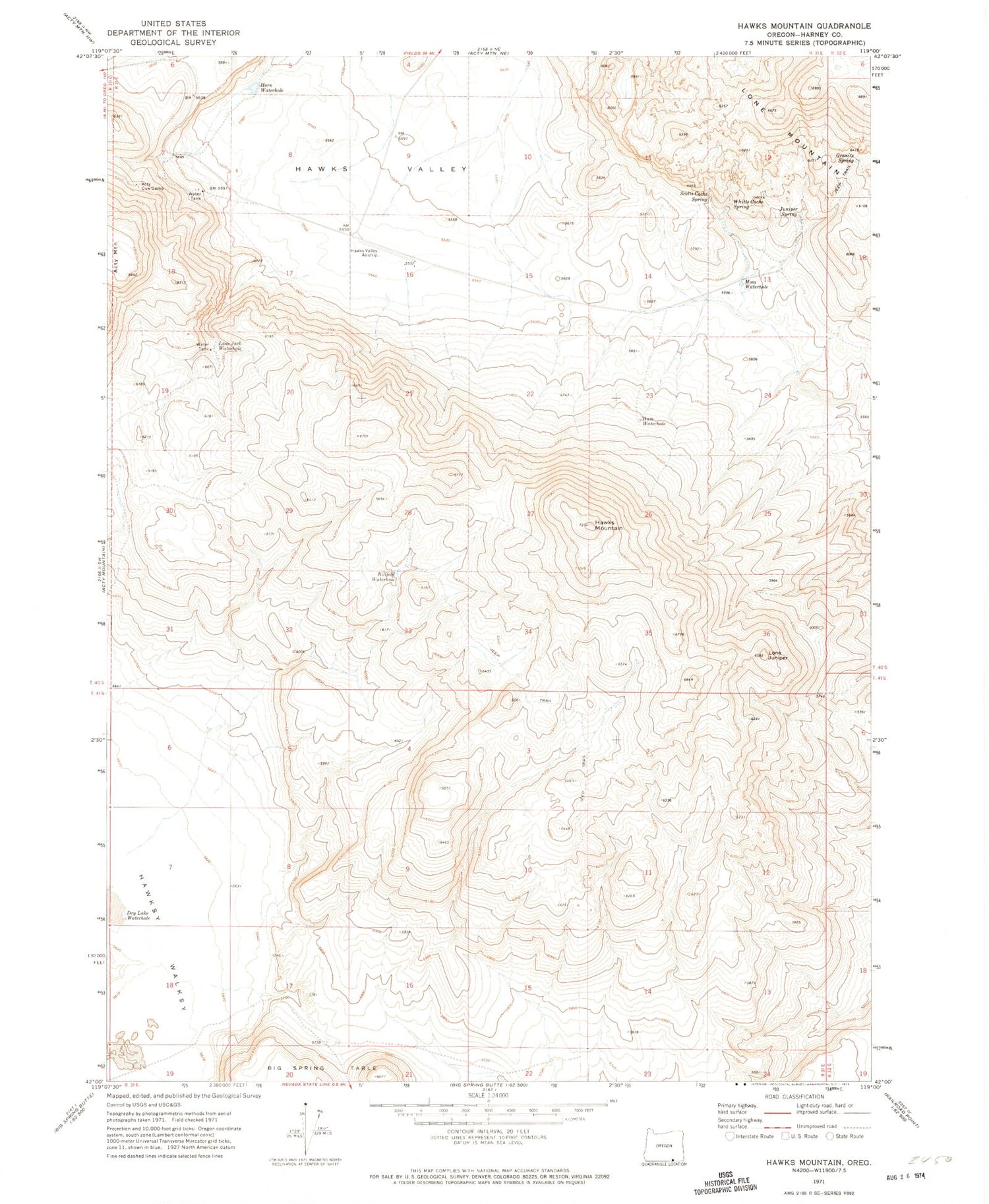 Classic USGS Hawks Mountain Oregon 7.5'x7.5' Topo Map Image