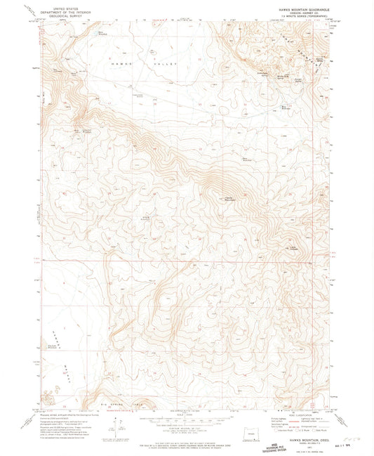 Classic USGS Hawks Mountain Oregon 7.5'x7.5' Topo Map Image