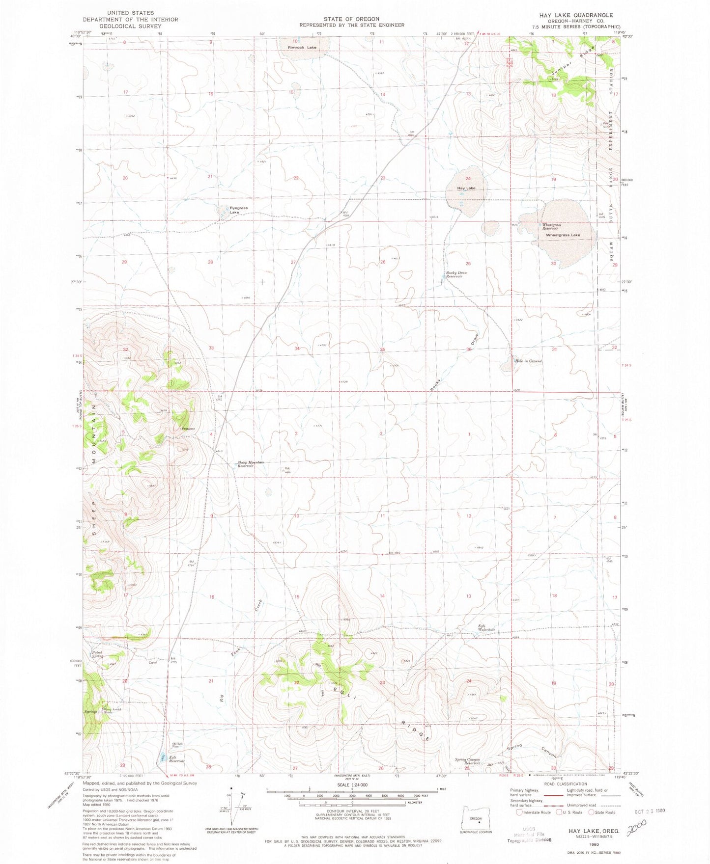 Classic USGS Hay Lake Oregon 7.5'x7.5' Topo Map Image