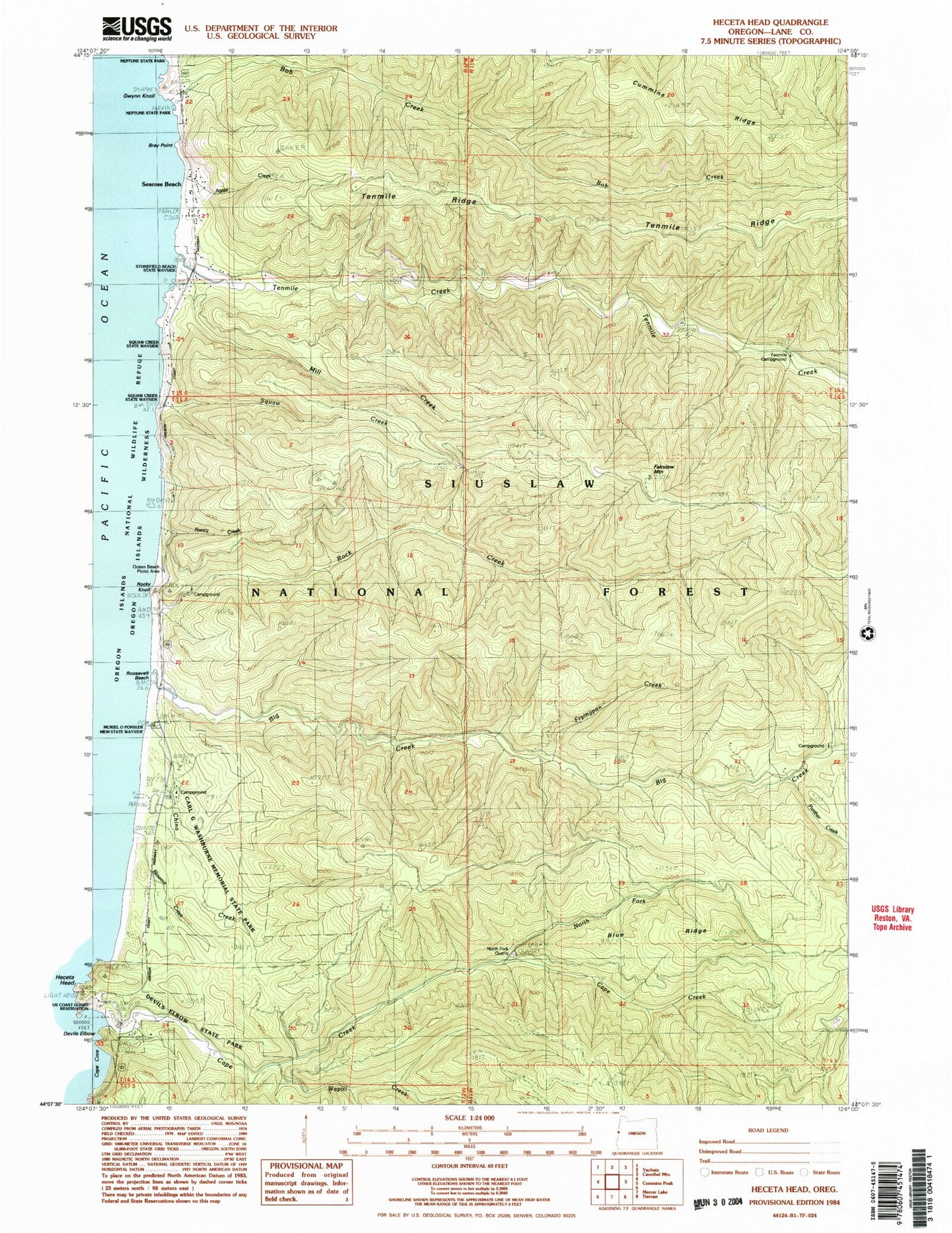 Classic USGS Heceta Head Oregon 7.5'x7.5' Topo Map Image