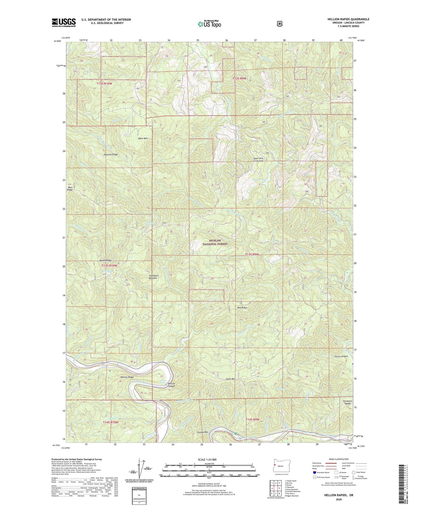 Hellion Rapids Oregon US Topo Map Image