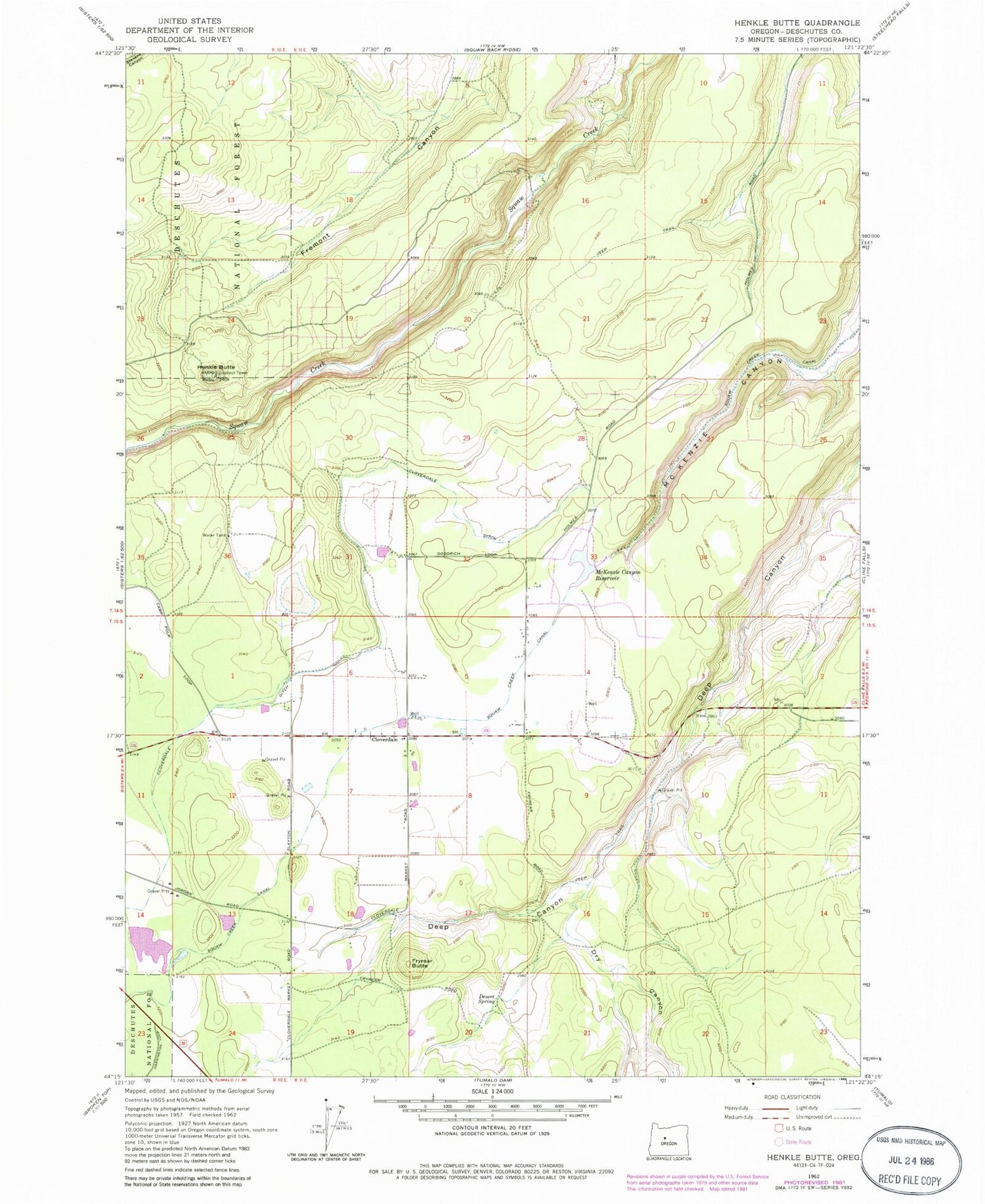 Classic USGS Henkle Butte Oregon 7.5'x7.5' Topo Map Image