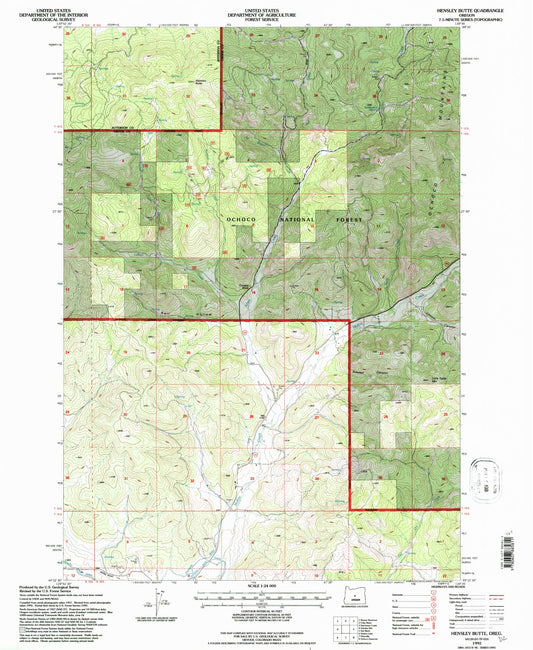 Classic USGS Hensley Butte Oregon 7.5'x7.5' Topo Map Image