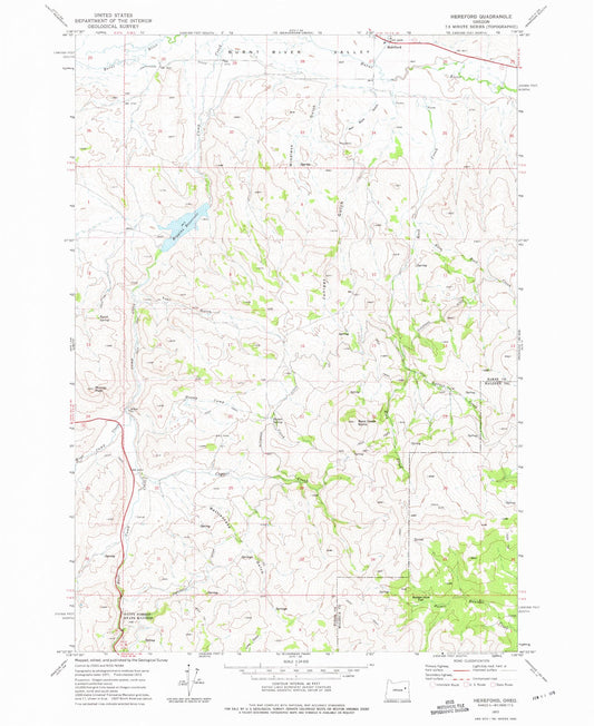 Classic USGS Hereford Oregon 7.5'x7.5' Topo Map Image