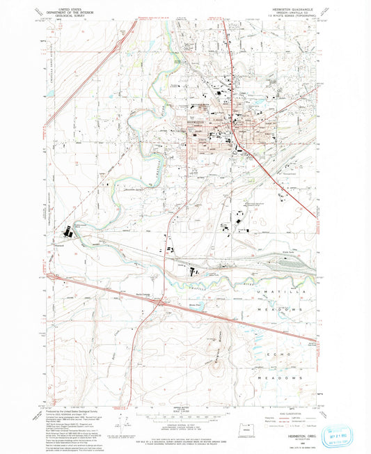Classic USGS Hermiston Oregon 7.5'x7.5' Topo Map Image