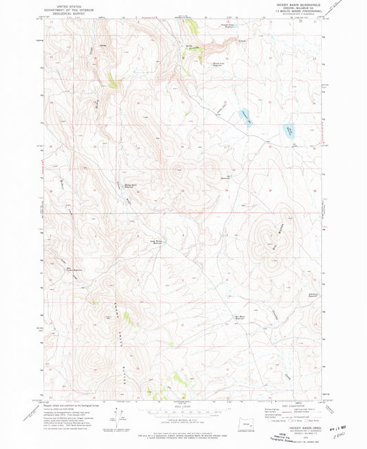 Classic USGS Hickey Basin Oregon 7.5'x7.5' Topo Map Image