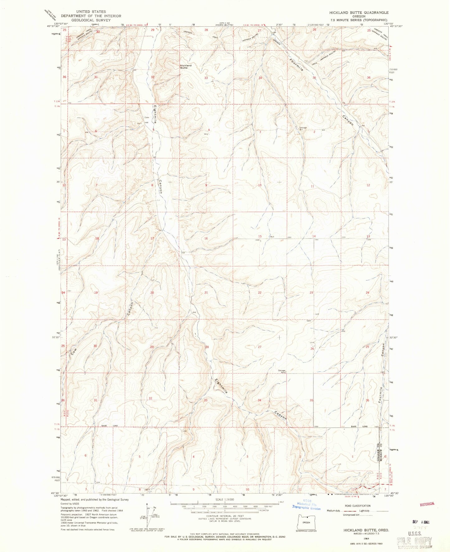 Classic USGS Hickland Butte Oregon 7.5'x7.5' Topo Map Image