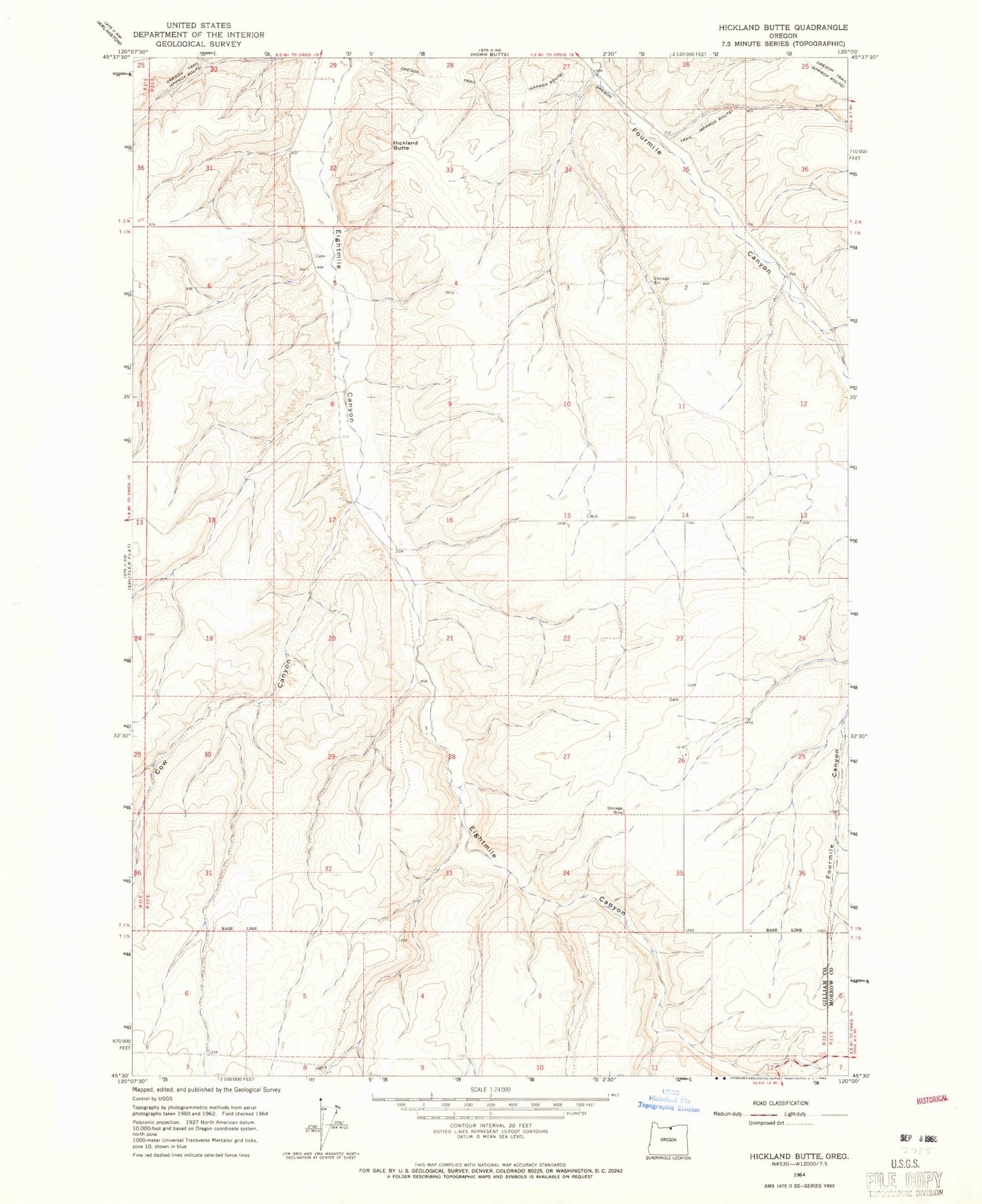 Classic USGS Hickland Butte Oregon 7.5'x7.5' Topo Map Image