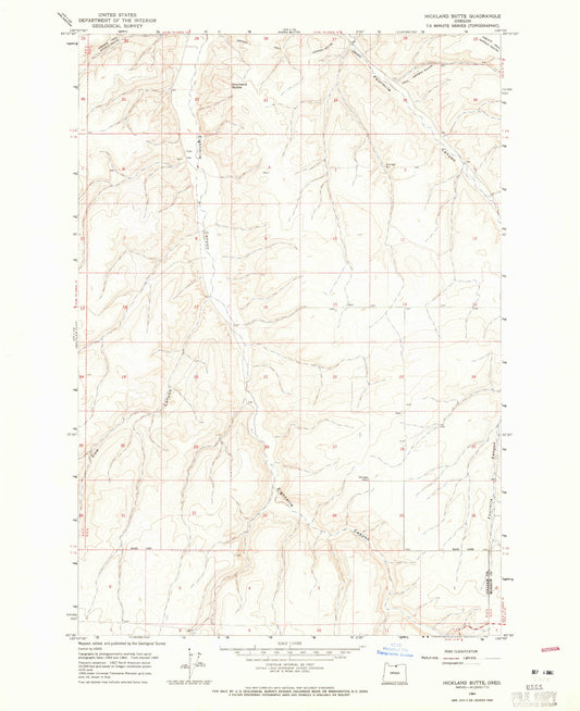 Classic USGS Hickland Butte Oregon 7.5'x7.5' Topo Map Image