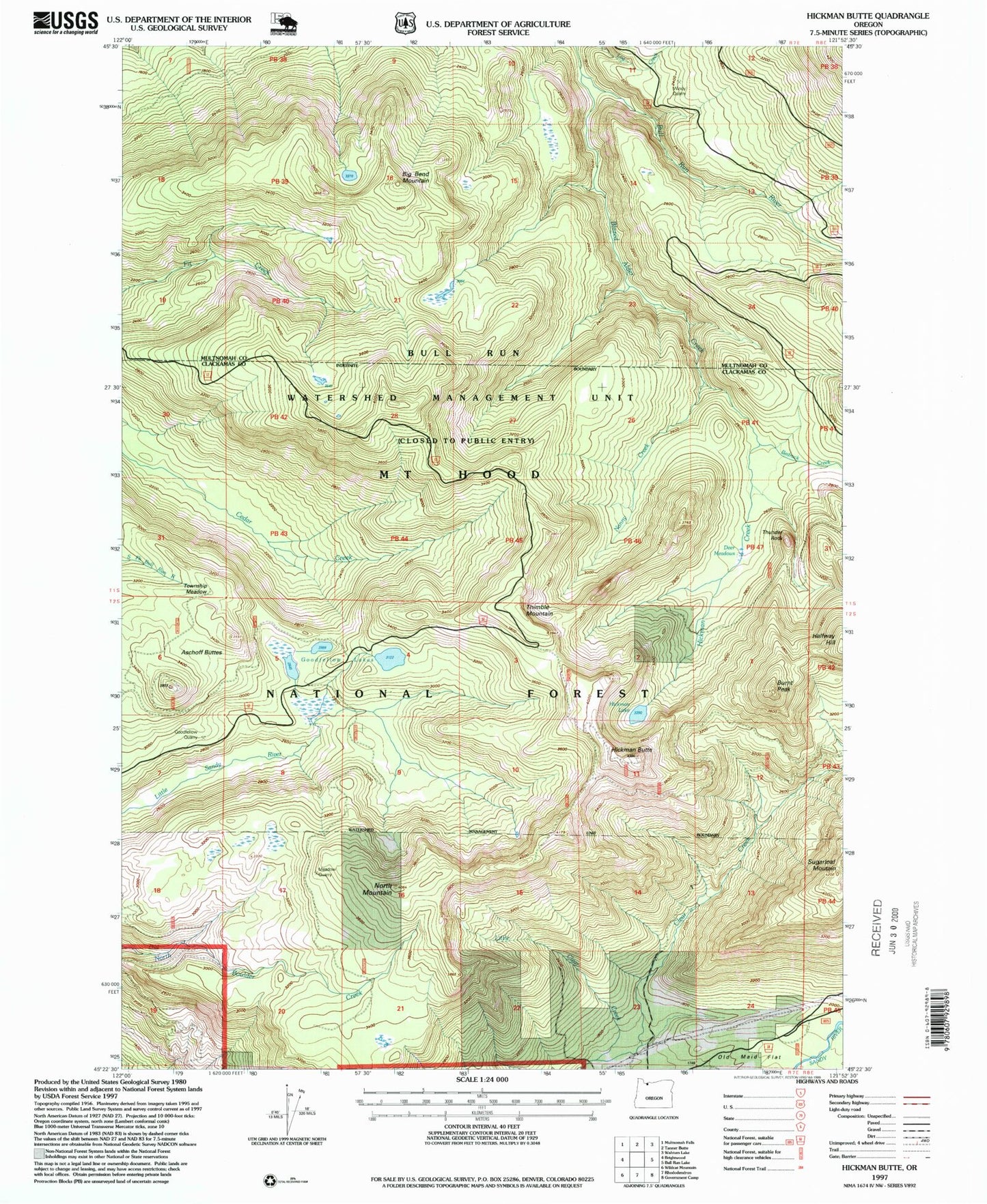 Classic USGS Hickman Butte Oregon 7.5'x7.5' Topo Map Image