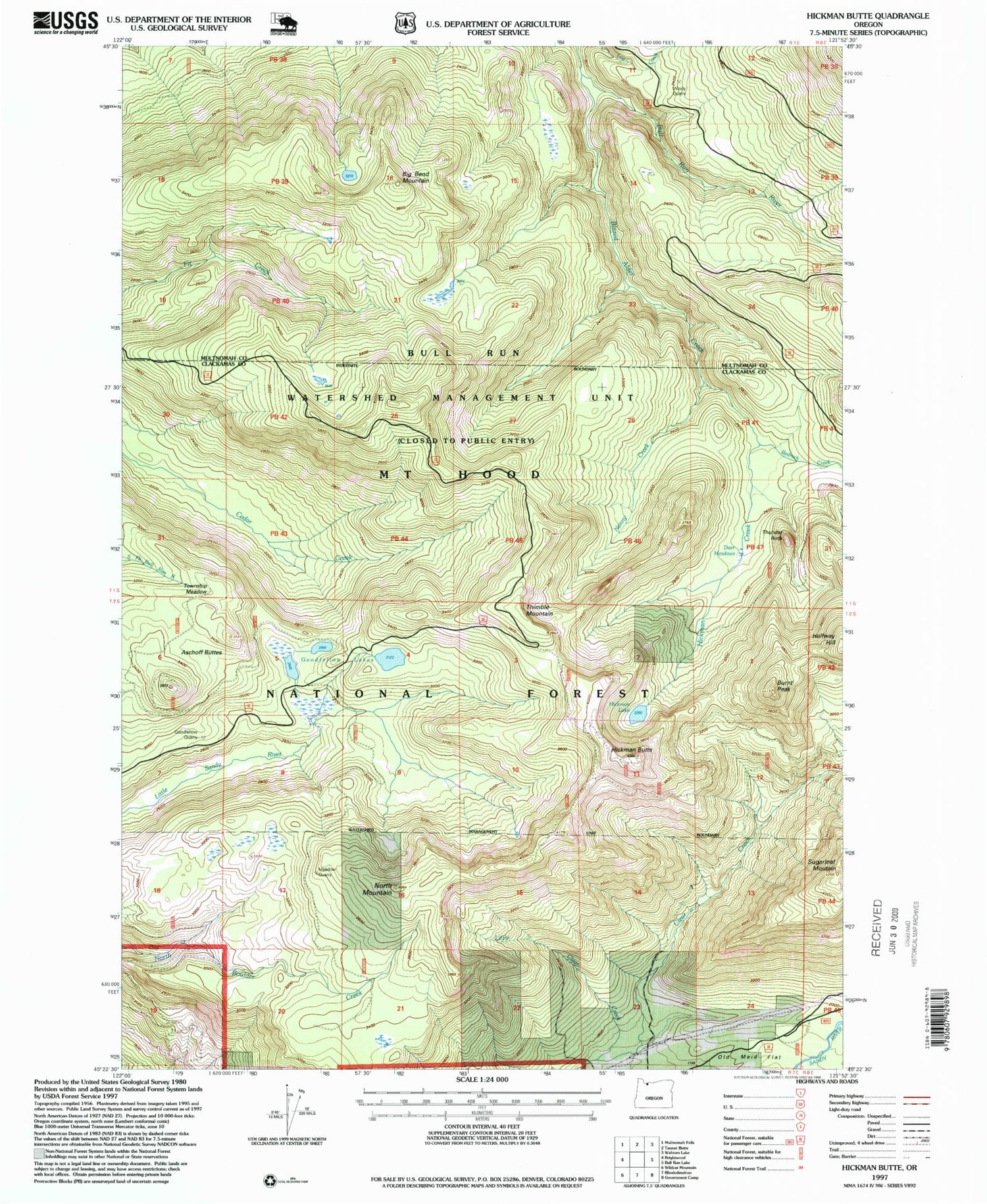 Classic USGS Hickman Butte Oregon 7.5'x7.5' Topo Map Image