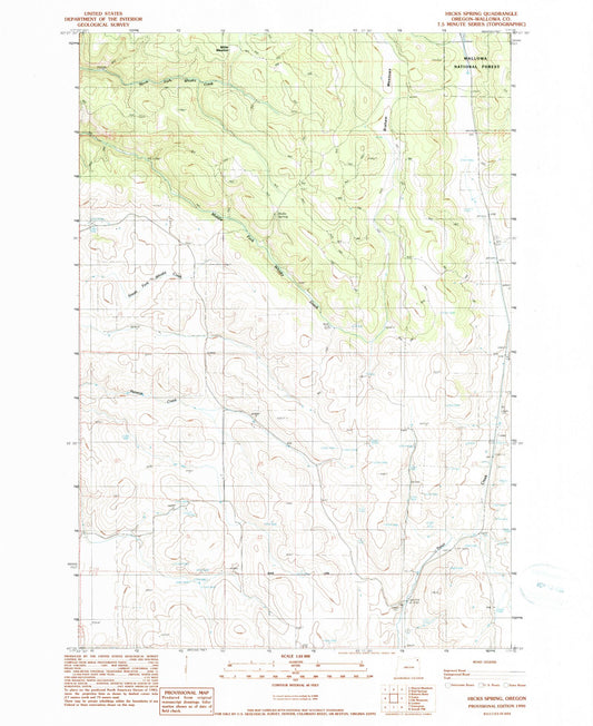 Classic USGS Hicks Spring Oregon 7.5'x7.5' Topo Map Image