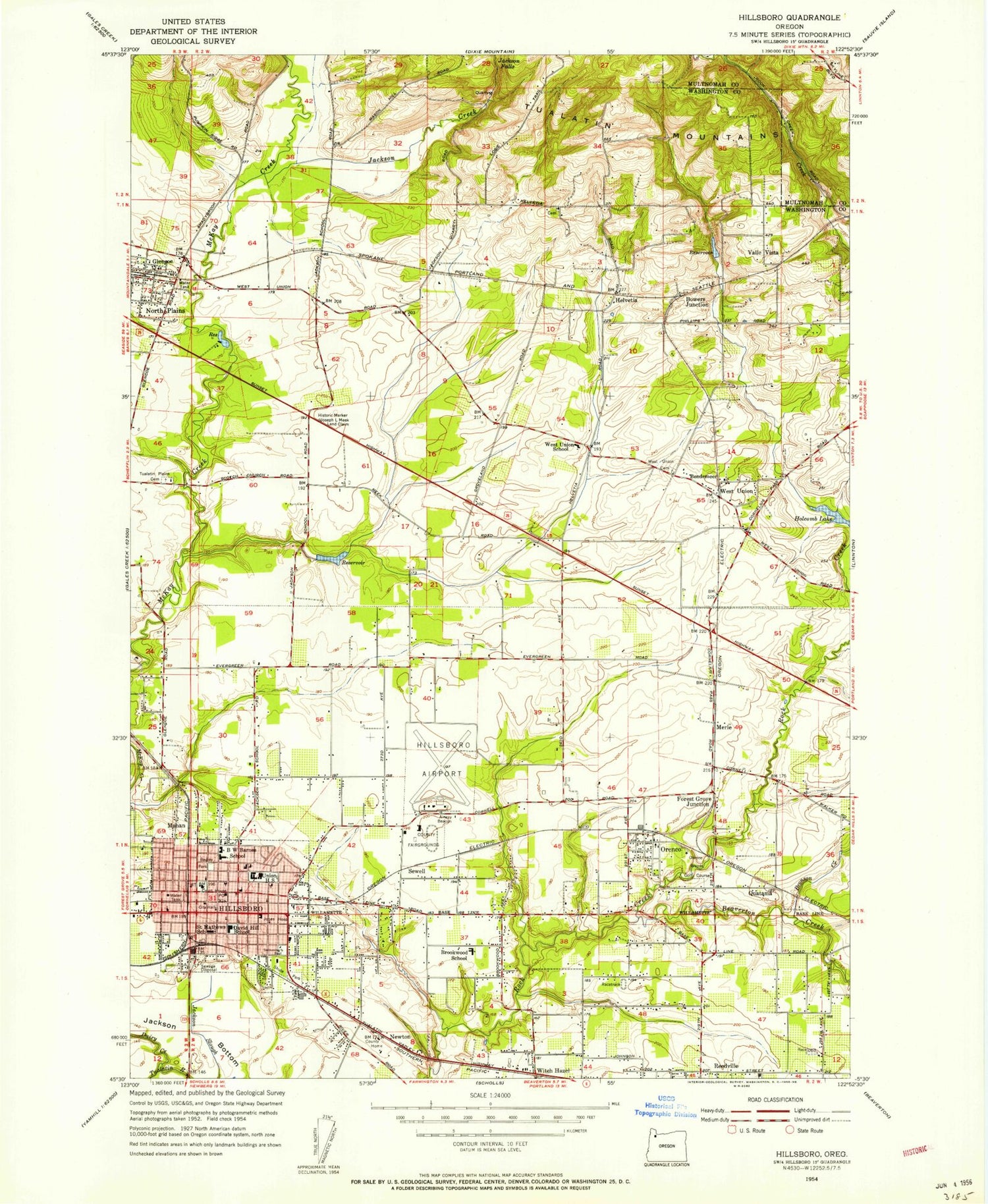 Classic USGS Hillsboro Oregon 7.5'x7.5' Topo Map Image