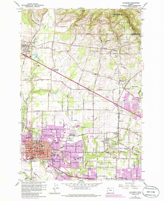 Classic USGS Hillsboro Oregon 7.5'x7.5' Topo Map Image