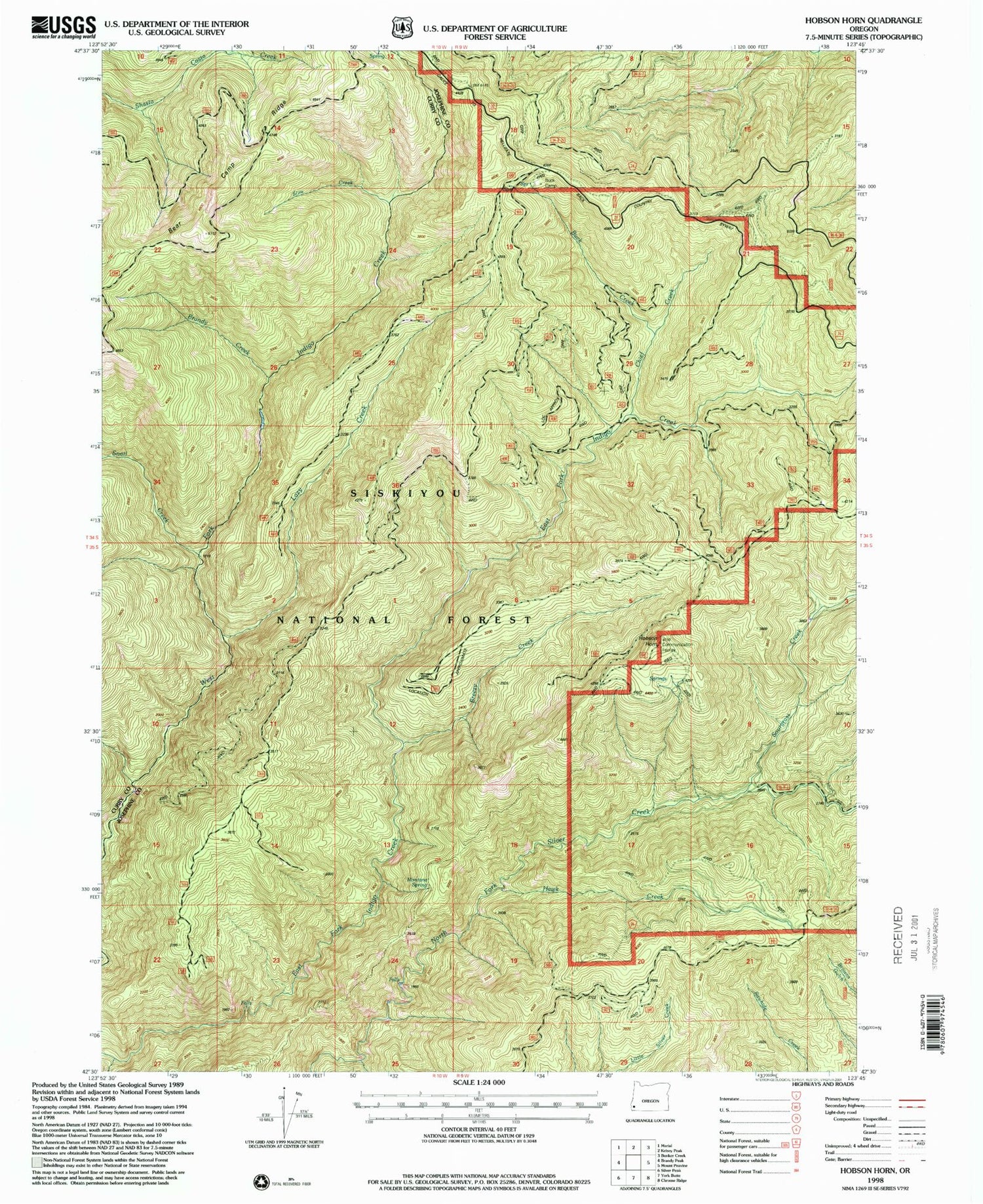 Classic USGS Hobson Horn Oregon 7.5'x7.5' Topo Map Image