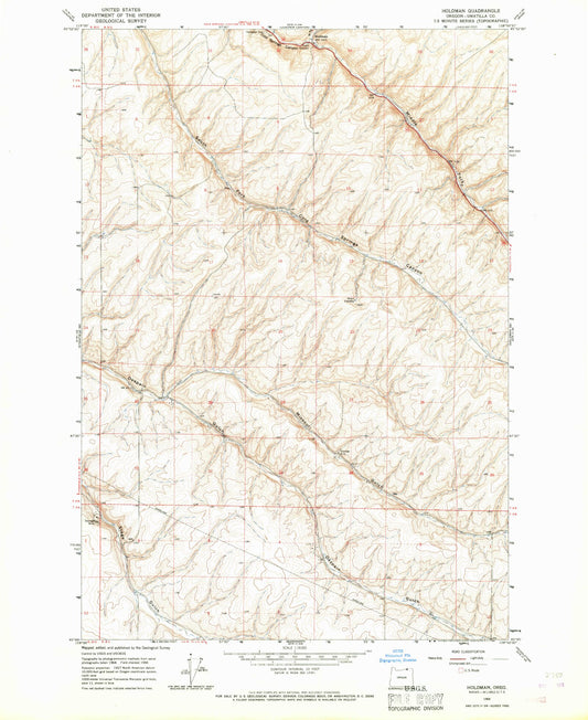 Classic USGS Holdman Oregon 7.5'x7.5' Topo Map Image