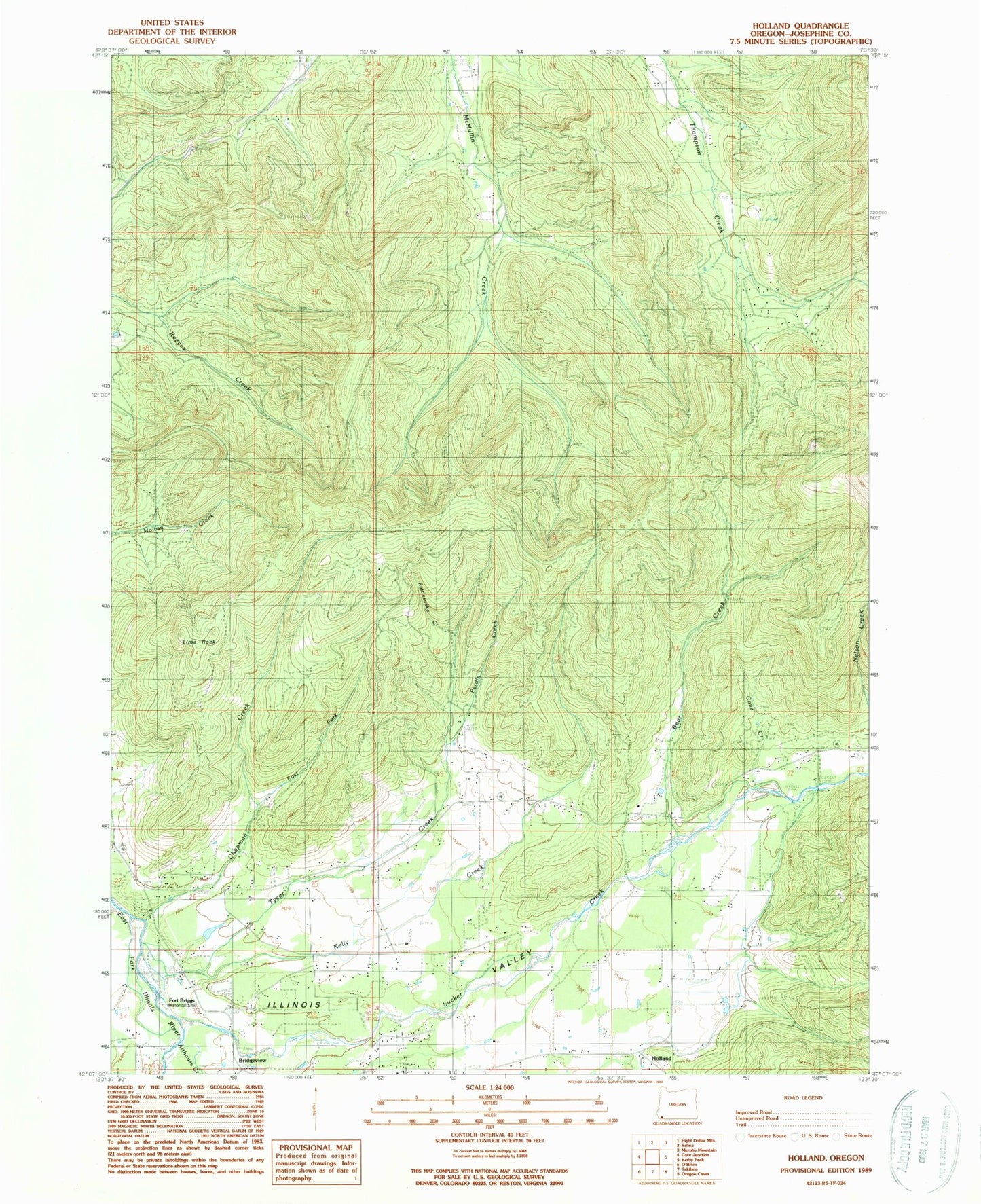Classic USGS Holland Oregon 7.5'x7.5' Topo Map Image