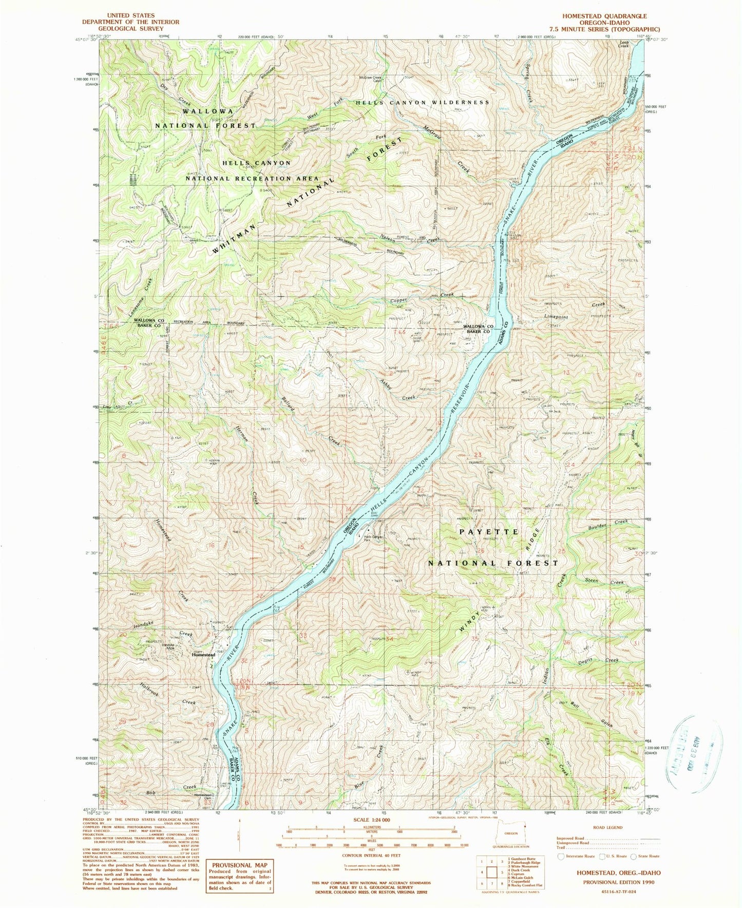 Classic USGS Homestead Oregon 7.5'x7.5' Topo Map Image