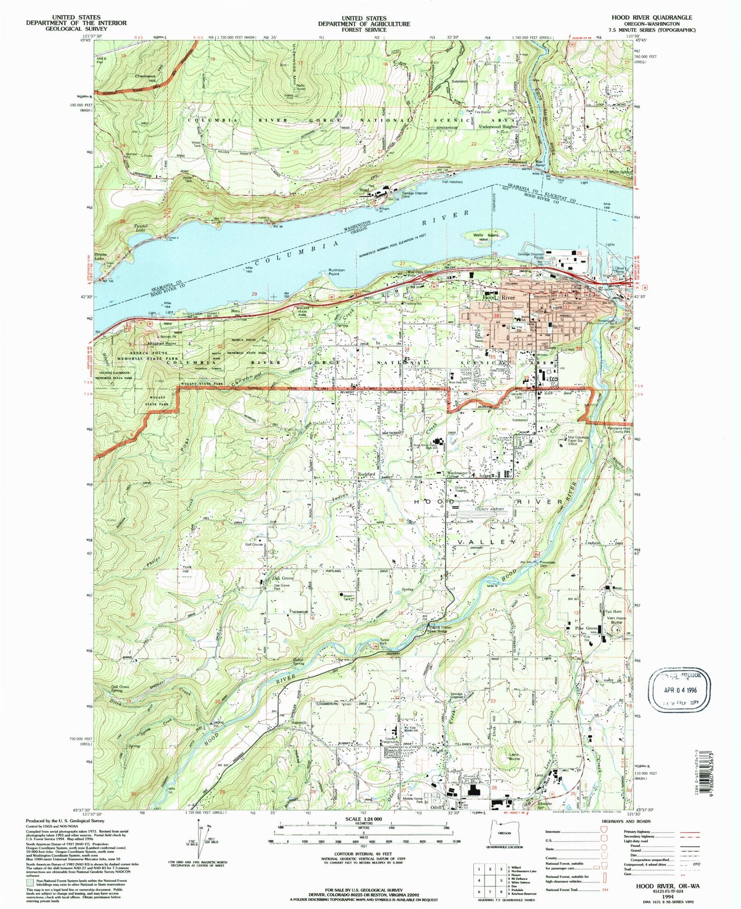 Classic USGS Hood River Oregon 7.5'x7.5' Topo Map Image