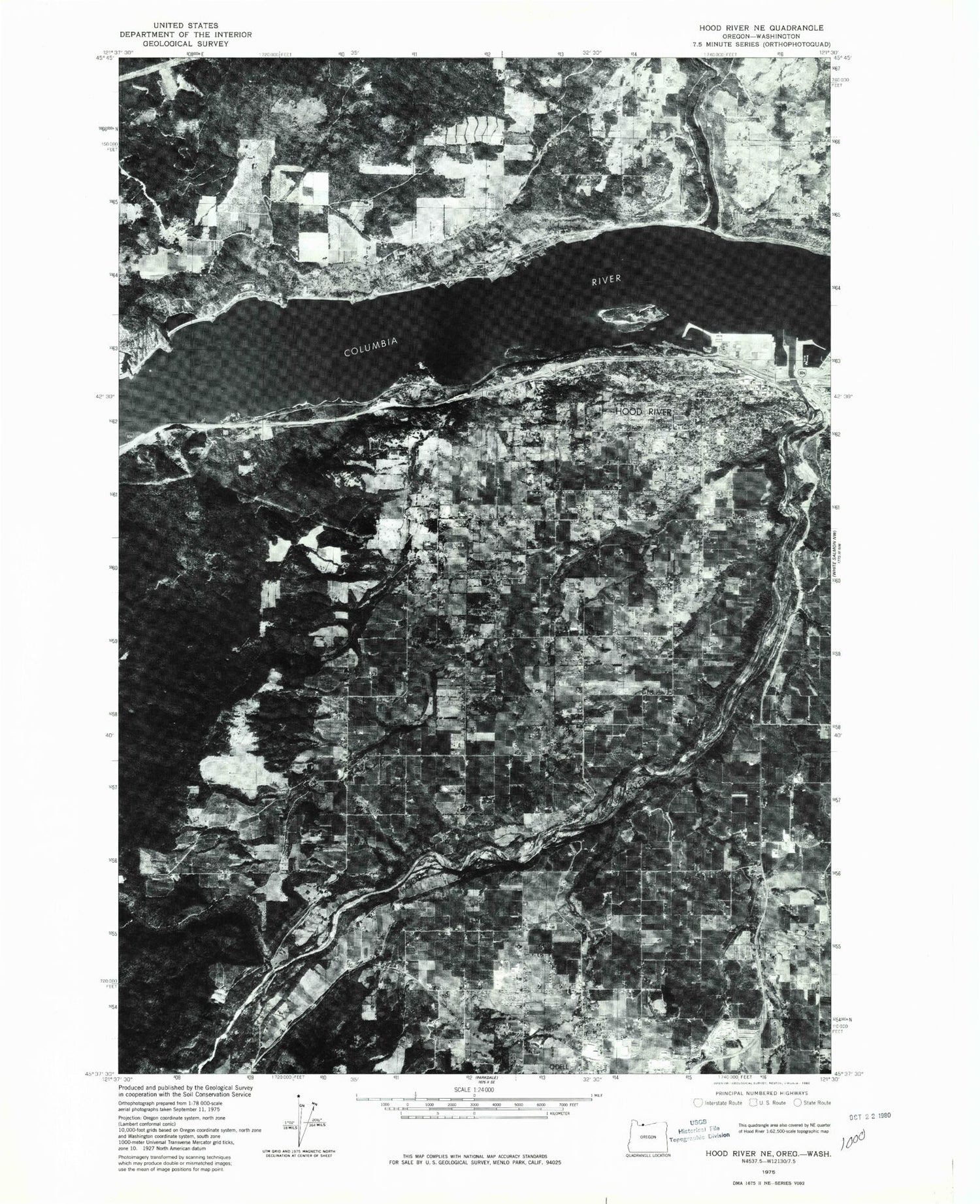 Classic USGS Hood River Oregon 7.5'x7.5' Topo Map Image