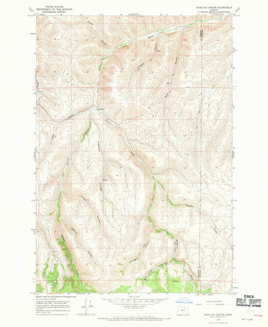 Classic USGS Hoodlum Canyon Oregon 7.5'x7.5' Topo Map Image
