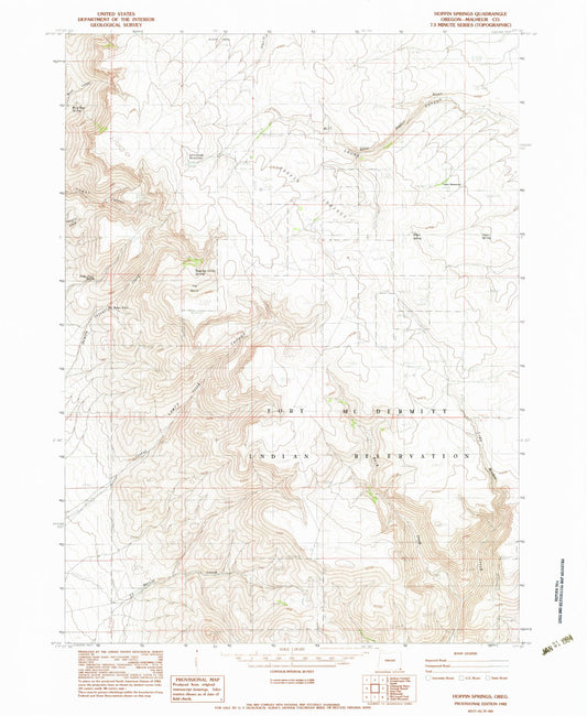 Classic USGS Hoppin Springs Oregon 7.5'x7.5' Topo Map Image