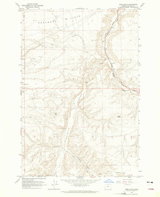 Classic USGS Horn Butte Oregon 7.5'x7.5' Topo Map Image
