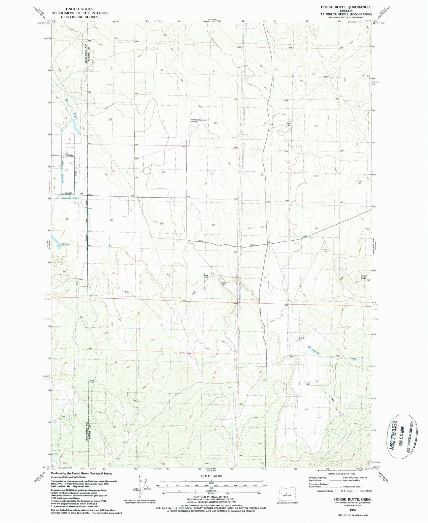 Classic USGS Horse Butte Oregon 7.5'x7.5' Topo Map Image