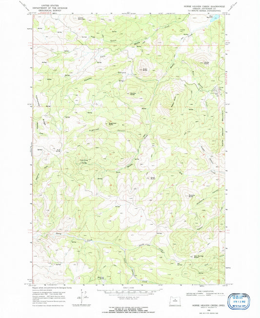 Classic USGS Horse Heaven Creek Oregon 7.5'x7.5' Topo Map Image