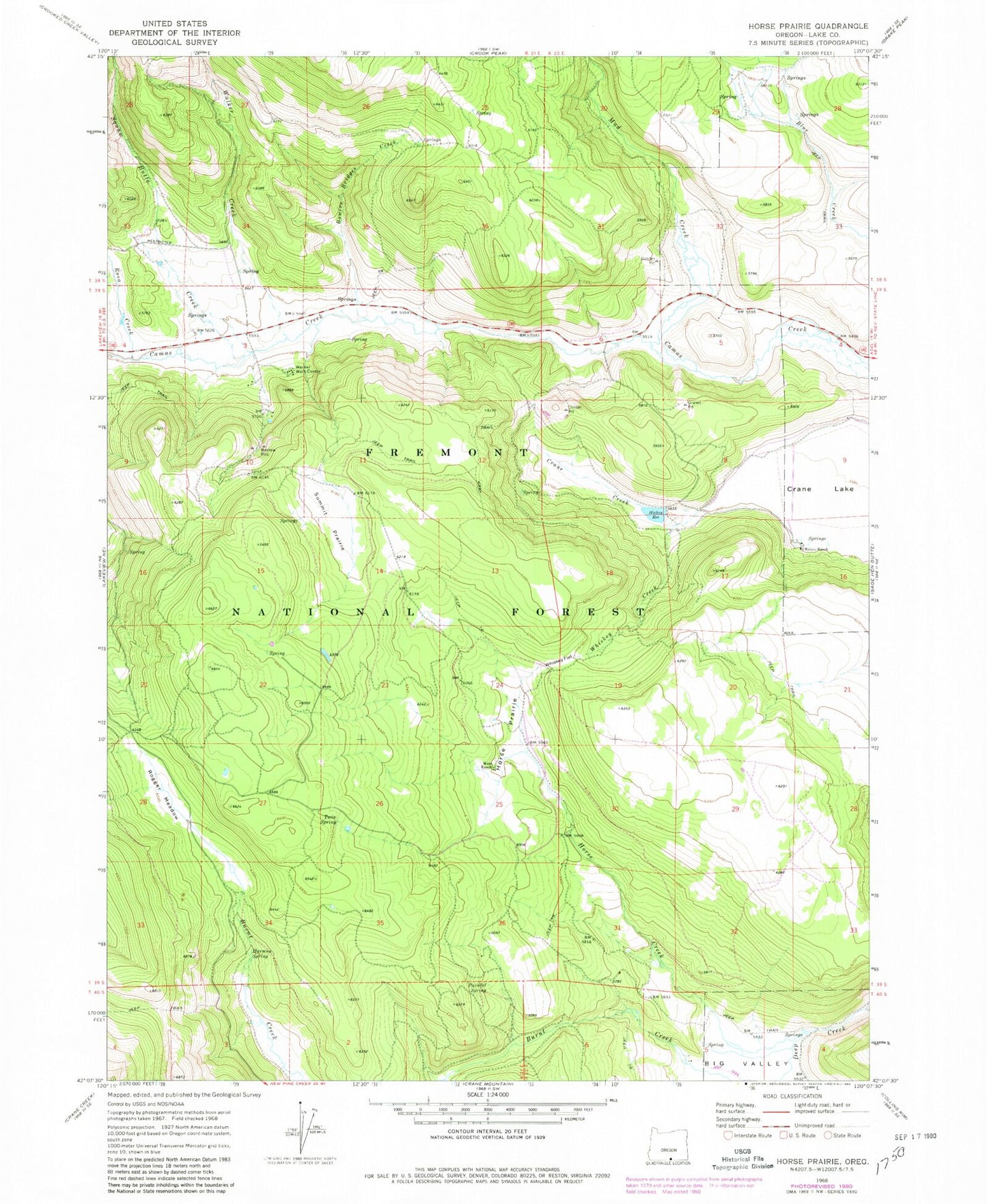 Classic USGS Horse Prairie Oregon 7.5'x7.5' Topo Map Image