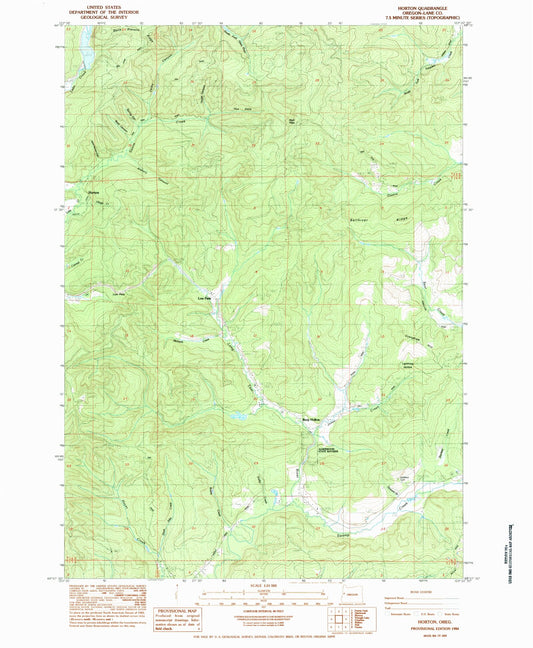Classic USGS Horton Oregon 7.5'x7.5' Topo Map Image