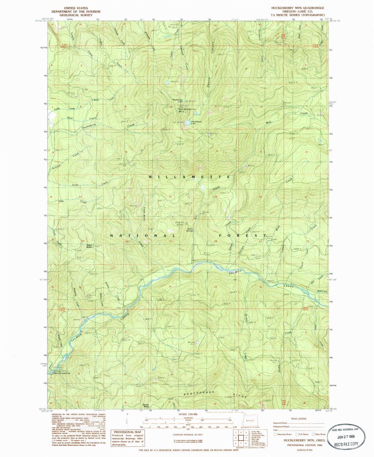 Classic USGS Huckleberry Mountain Oregon 7.5'x7.5' Topo Map Image
