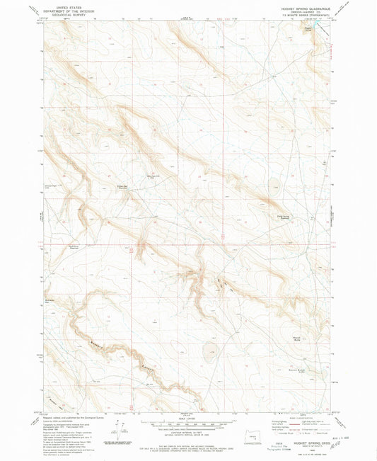 Classic USGS Hughet Spring Oregon 7.5'x7.5' Topo Map Image