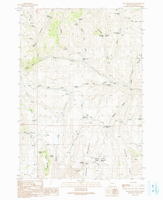 Classic USGS Hunter Mountain Oregon 7.5'x7.5' Topo Map Image