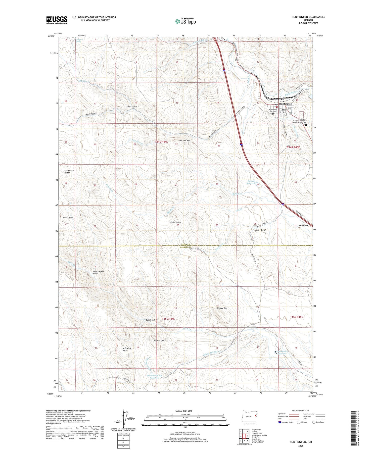 Huntington Oregon US Topo Map Image