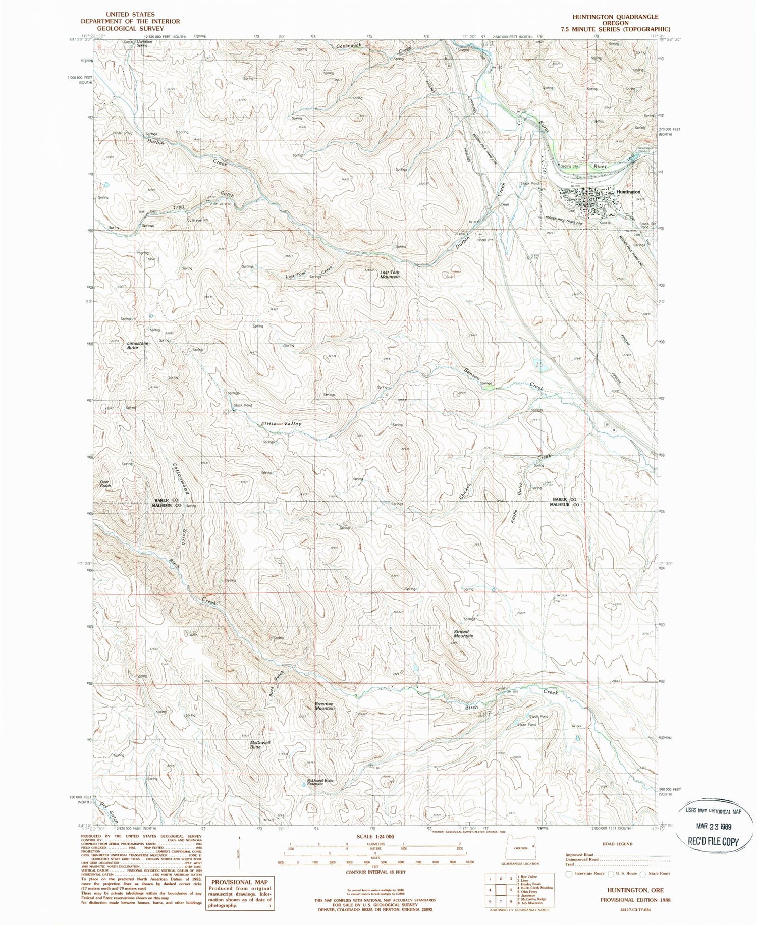 Classic USGS Huntington Oregon 7.5'x7.5' Topo Map Image