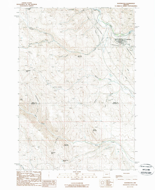 Classic USGS Huntington Oregon 7.5'x7.5' Topo Map Image