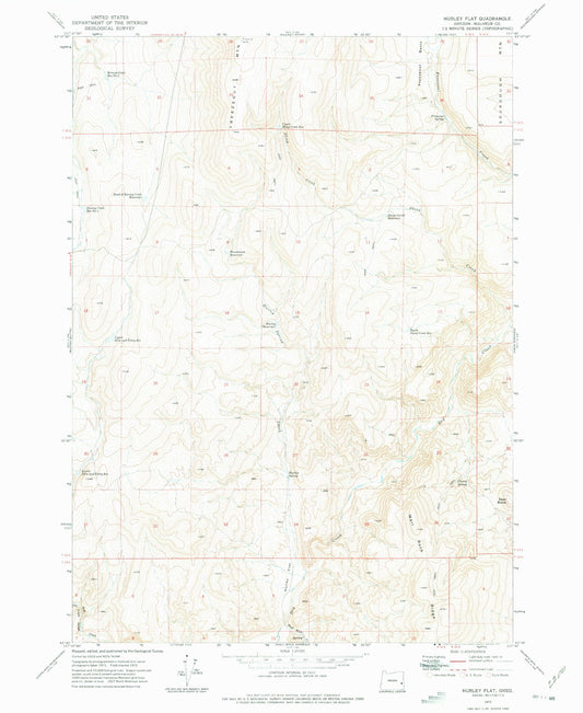 Classic USGS Hurley Flat Oregon 7.5'x7.5' Topo Map Image