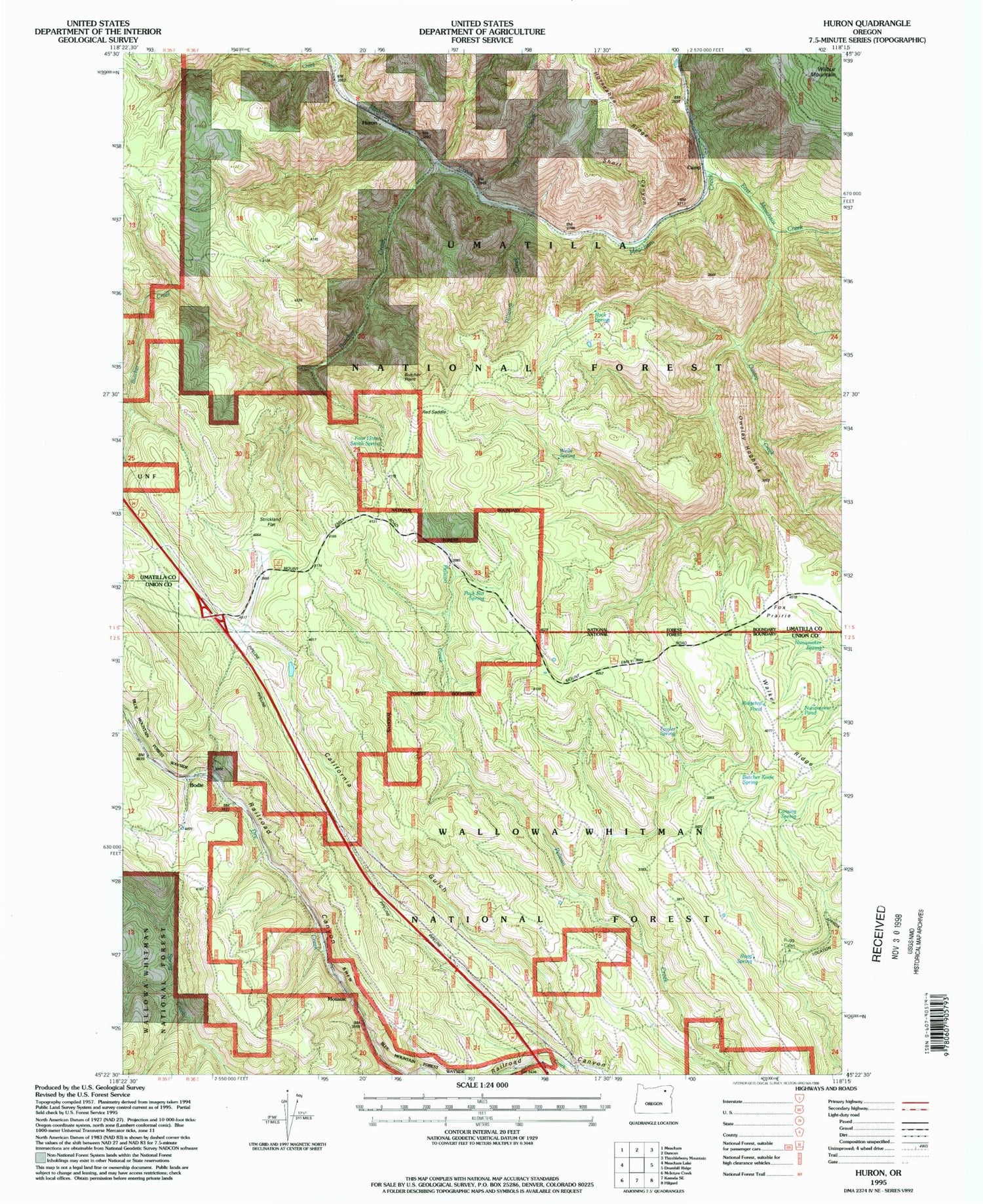 Classic USGS Huron Oregon 7.5'x7.5' Topo Map Image