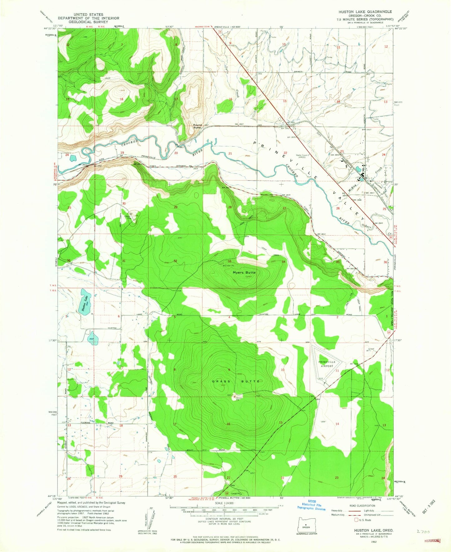 Classic USGS Houston Lake Oregon 7.5'x7.5' Topo Map Image