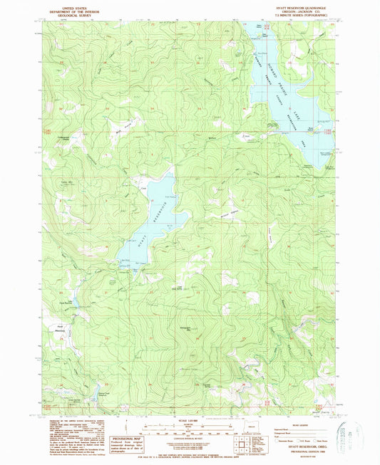 Classic USGS Hyatt Reservoir Oregon 7.5'x7.5' Topo Map Image