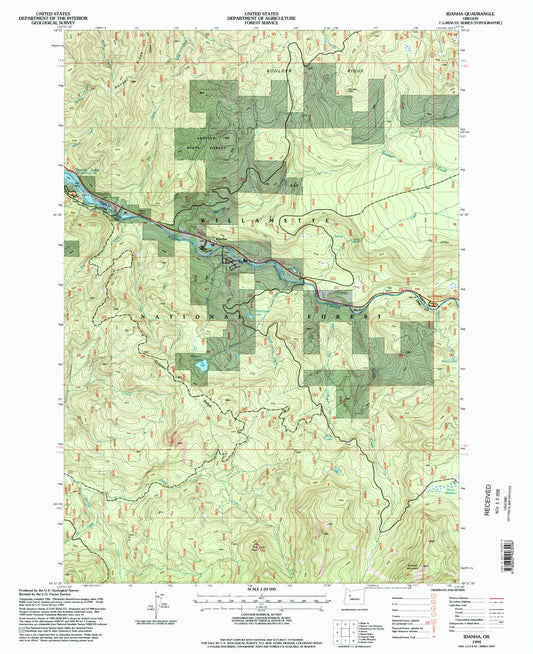 Classic USGS Idanha Oregon 7.5'x7.5' Topo Map Image