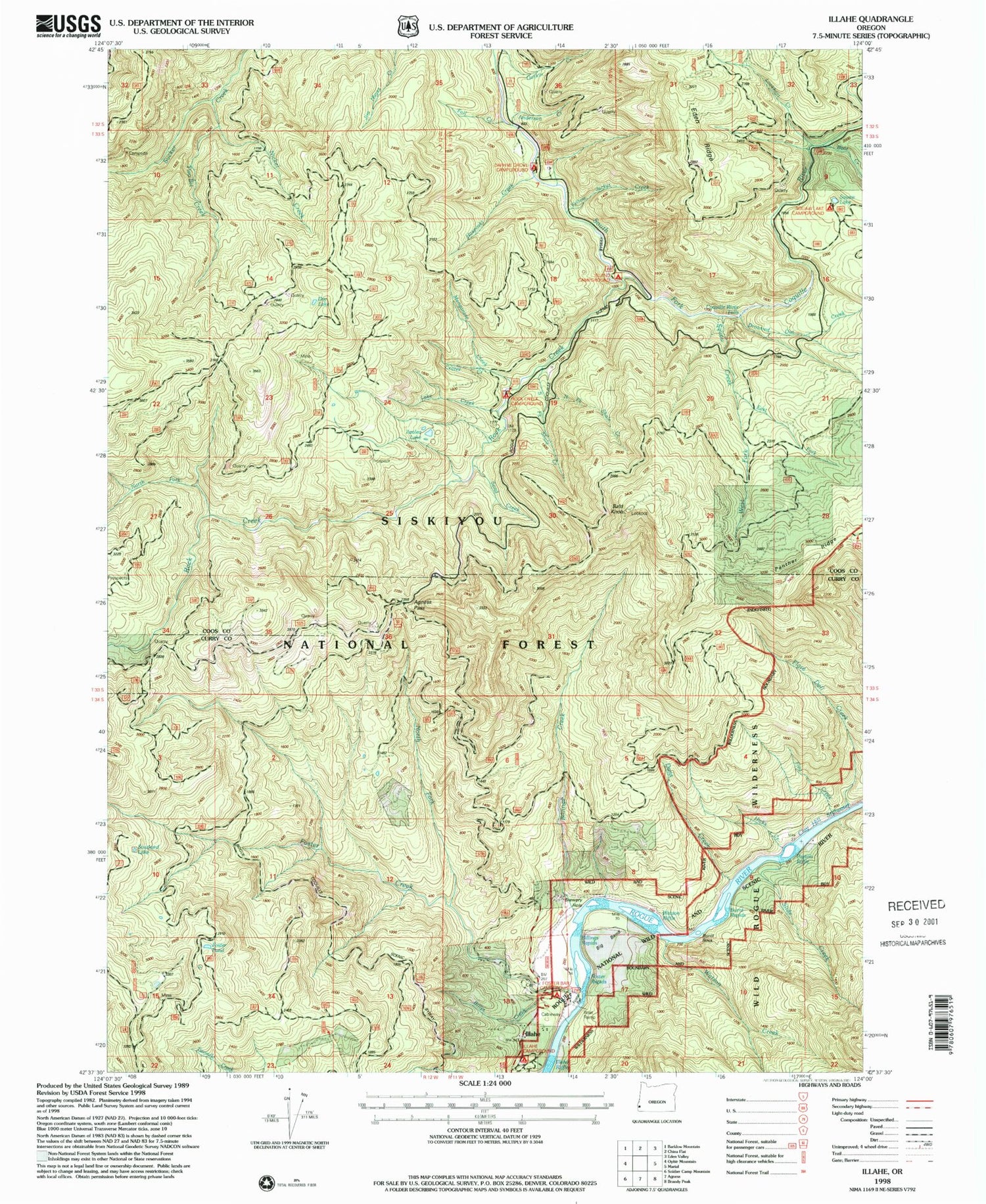 Classic USGS Illahe Oregon 7.5'x7.5' Topo Map Image